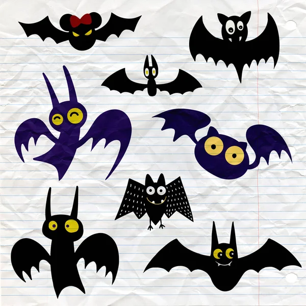 Sada Halloween Black Bat Ikon Netopýři Siluety Halloween Symbol — Stockový vektor