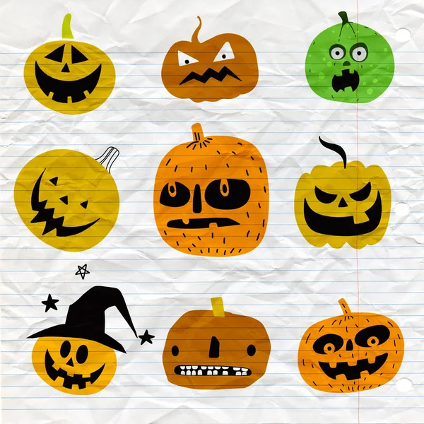 Lindas Calabazas Halloween Aislado Fondo Ilustración Vector Estilo Plano — Vector de stock