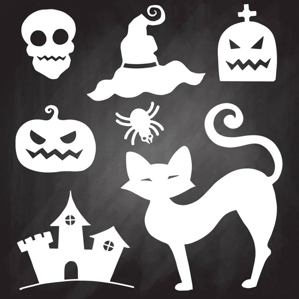 Hand Drawn Textured Halloween Set Coffin Jack Lanterns Skull Castle — Stock Vector