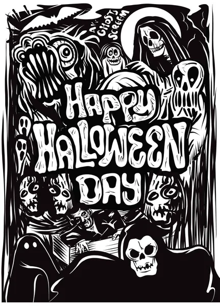 Glad Halloween Dag Handritad Halloween Affisch Kort Bakgrund Vektor Illustrationer — Stock vektor