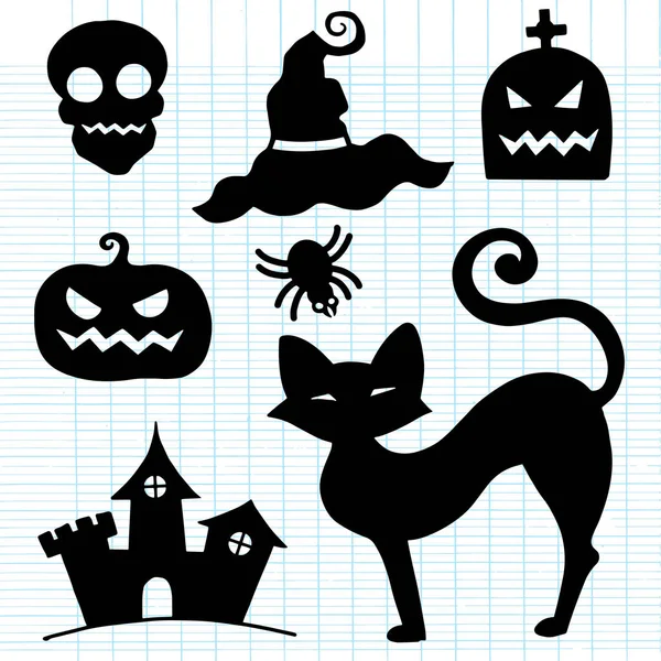 Set Halloween Texturizado Dibujado Mano Ataúd Jack Linternas Cráneo Castillo — Vector de stock