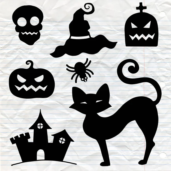 Ręcznie Rysowane Teksturowanej Halloween Zestaw Trumnie Jack Latarnie Czaszki Zamek — Wektor stockowy
