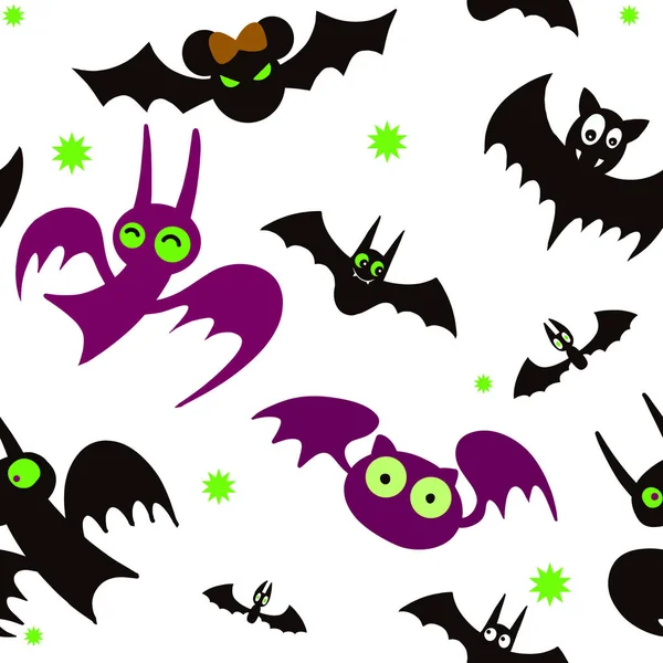 Halloween Zwart Vleermuis Pictogrammenset Vleermuizen Silhouetten Halloween Symbool Naadloze Patter — Stockvector