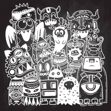 Doodle sevimli canavar arka plan, el çizimi Doodle vektör çizim
