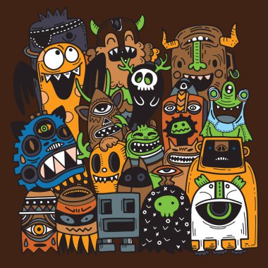 Doodle sevimli canavar arka plan, el çizimi Doodle vektör çizim