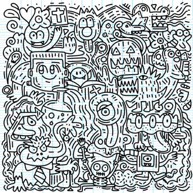 Cadılar Bayramı Balkabağı, kedi, yarasa, hayalet, kafatası, desenle, elle çizilmiş vb