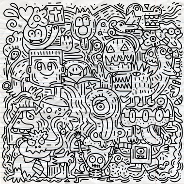 Cadılar Bayramı Balkabağı, kedi, yarasa, hayalet, kafatası, desenle, elle çizilmiş vb