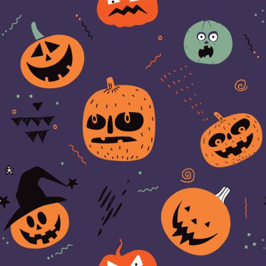 Şirin halloween balkabağı. Arka plan üzerinde izole. Düz stil vektör çizim. , Sorunsuz bilmece