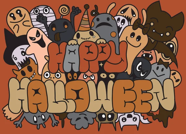 Happy Halloween Set Funny Cute Monsters Aliens Fantasy Animals Children — стоковый вектор