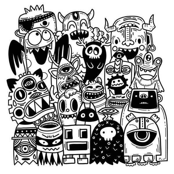 Ilustração Vetorial Doodle Bonito Monstro Fundo Desenho Mão Doodle — Vetor de Stock