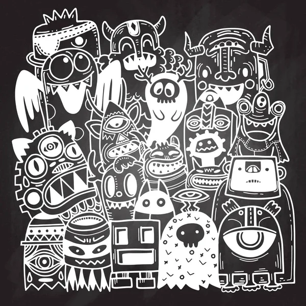 Vectorillustratie Van Doodle Schattig Monster Achtergrond Hand Tekenen Doodle — Stockvector