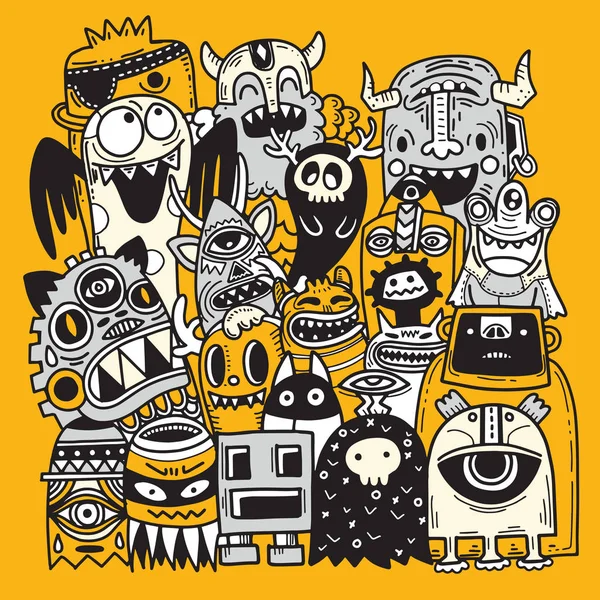 Vektor Illustration Des Doodle Niedlichen Monster Hintergrund Hand Zeichnung Doodle — Stockvektor