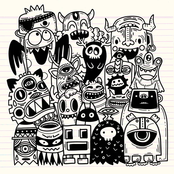 Vektor Illustration Des Doodle Niedlichen Monster Hintergrund Hand Zeichnung Doodle — Stockvektor