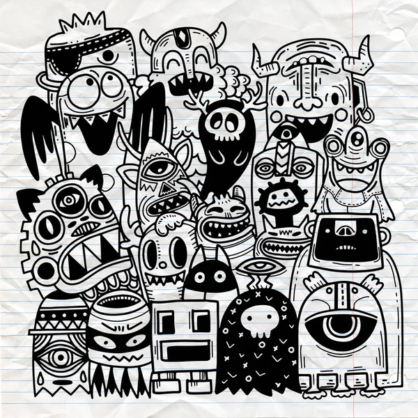 Ilustración Vectorial Doodle Lindo Monster Fondo Dibujo Mano Doodle — Vector de stock