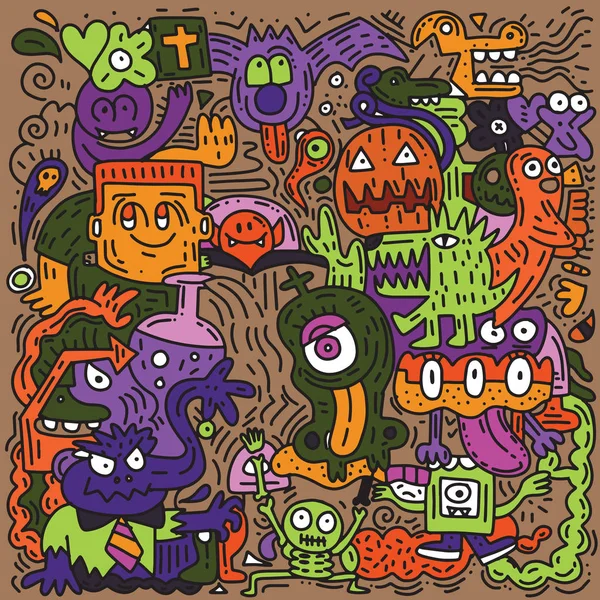Halloween Patroon Met Pompoen Kat Vleermuis Ghost Schedel Enz Hand — Stockvector