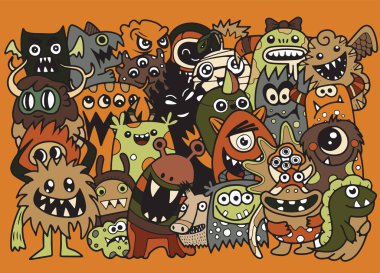 Doodle sevimli canavar arka plan, el çizimi Doodle vektör çizim