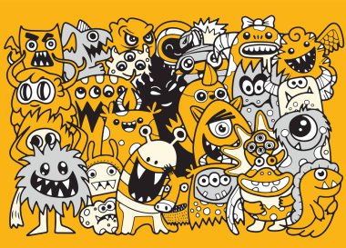 Doodle sevimli canavar arka plan, el çizimi Doodle vektör çizim