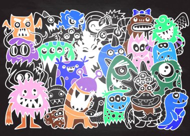 Doodle sevimli canavar arka plan, el çizimi Doodle vektör çizim