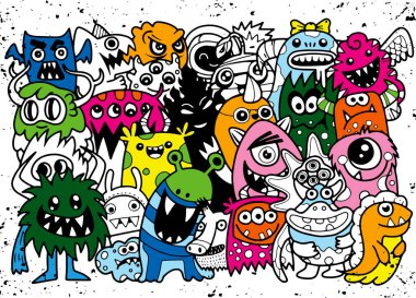 Doodle sevimli canavar arka plan, el çizimi Doodle vektör çizim