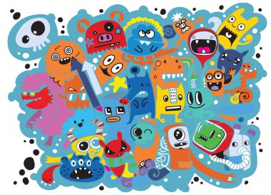 Doodle sevimli canavar arka plan, el çizimi Doodle vektör çizim