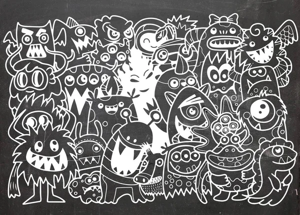 Vektorillustration Doodle Söt Monster Bakgrund Hand Ritning Doodle — Stock vektor