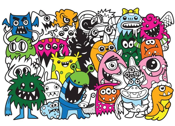 矢量插图的涂鸦可爱的怪物背景 手绘涂鸦 — 图库矢量图片