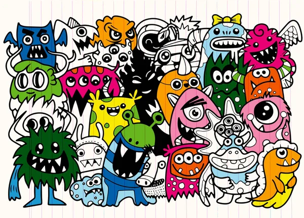 Ilustración Vectorial Doodle Lindo Monster Fondo Dibujo Mano Doodle — Archivo Imágenes Vectoriales