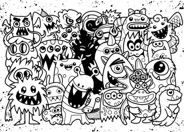 Illustration Vectorielle Doodle Fond Monstre Mignon Dessin Main Doodle — Image vectorielle