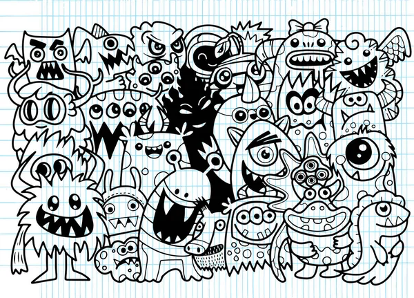 Vektorové Ilustrace Doodle Roztomilý Monster Pozadí Ruční Doodle — Stockový vektor