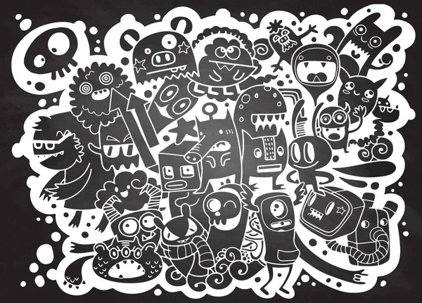 Illustration Vectorielle Doodle Fond Monstre Mignon Dessin Main Doodle — Image vectorielle