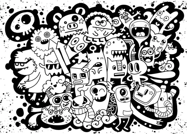 Vektor Ilustrasi Doodle Lucu Latar Belakang Monster Tangan Menggambar Doodle - Stok Vektor