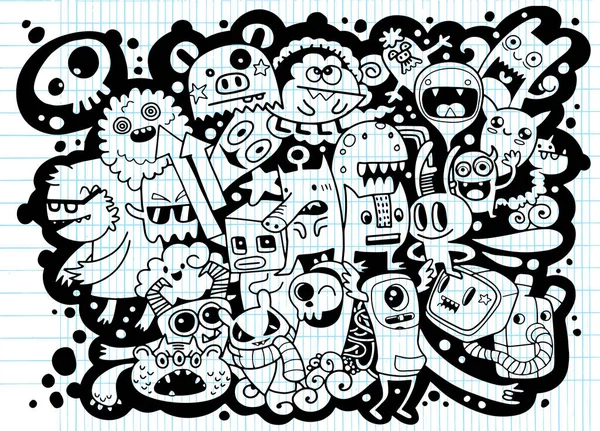 Ilustracja Wektorowa Doodle Cute Monster Tła Rysunek Doodle — Wektor stockowy