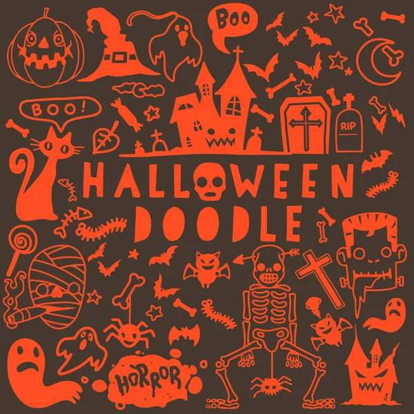 Illustrazione Vettoriale Doodle Halloween Poster Design Set Mano — Vettoriale Stock