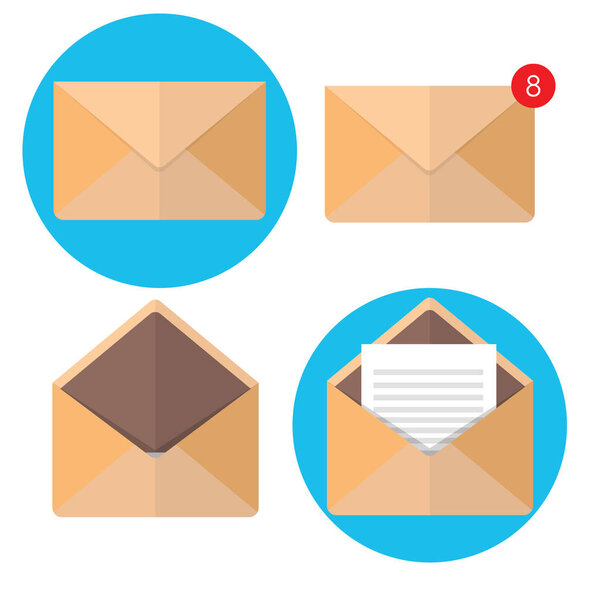 Vector illustration. Flat envelope. Emailing and global communication. Letter. Social network.