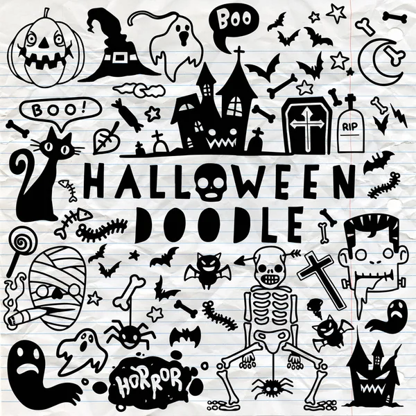 Vektorillustration Doodle Halloween Affisch Design Set Hand — Stock vektor