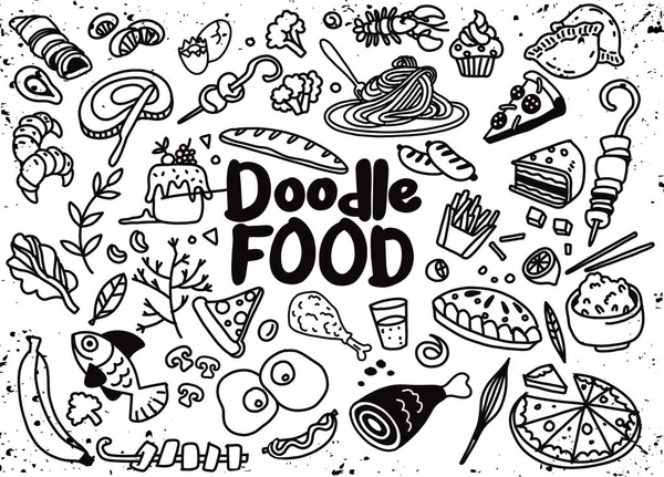 Handgezeichnetes Set Von Lebensmittelzutaten Doodles Mit Schriftzug Vektor — Stockvektor