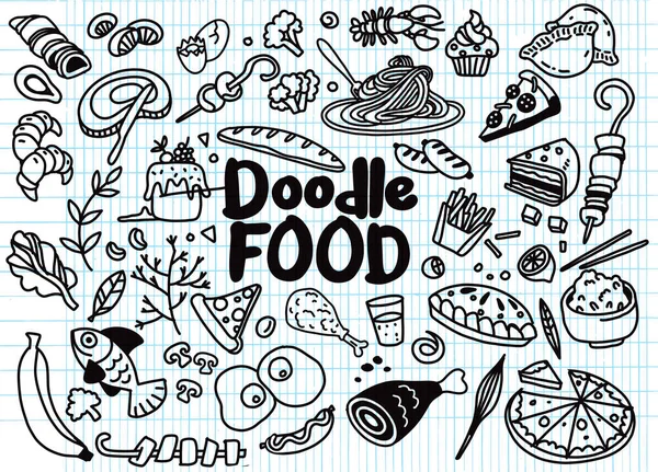 Handgezeichnetes Set Von Lebensmittelzutaten Doodles Mit Schriftzug Vektor — Stockvektor