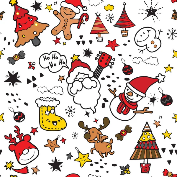 Векторная Иллюстрация Doodle Cute Merry Christmas Happy Christmas Companions Санта — стоковый вектор