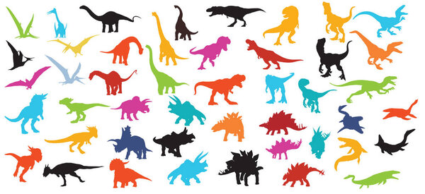 Big collection of Dinosaur ,Dinosaur silhouettes set. Vector illustration isolated on white background