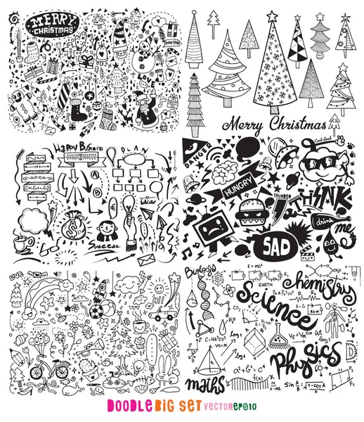 Doodle Big Set Natal Negócios Desenho Animado Ciência Doodle Comida —  Vetores de Stock