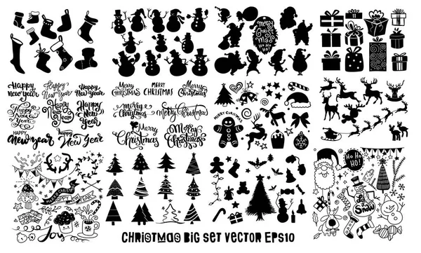 Doodle Big Set Elementos Navideños Iconos Banner Aislado Fondo Archivo — Archivo Imágenes Vectoriales