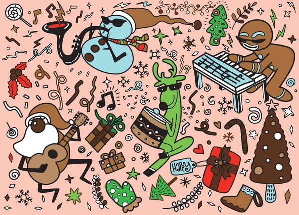 Küme Noel Tasarım Öğesi Doodle Tarzı — Stok Vektör