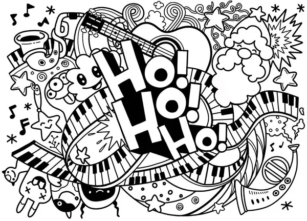 Weihnachtskritzeleien Abstrakte Musik Hintergrund Collage Mit Musikinstrumenten Handzeichnung Doodle Vektorillustration — Stockvektor