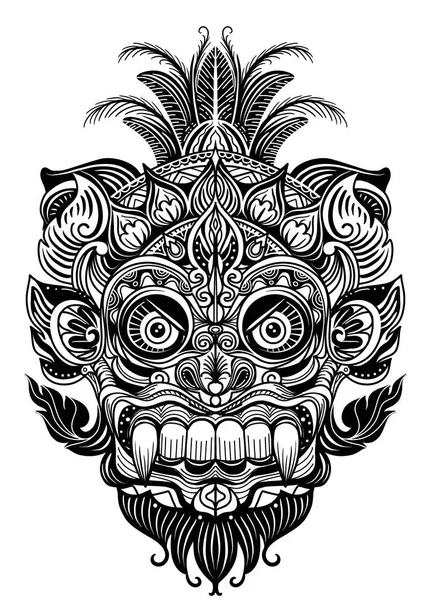 Hand Drawn Illustration Ornamental Element Tattoo Devil Mask Warrior Tribal — Stock Vector