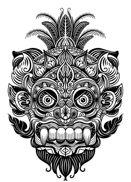 Hand drawn illustration. Ornamental element. tattoo devil mask , Warrior Tribal Mask Vector illustration