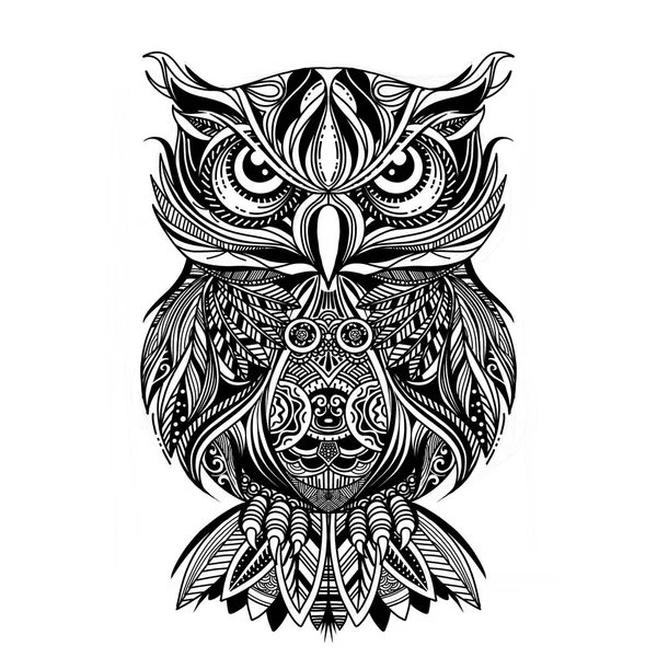 Boyama sayfası. Boyama kitabı. Zentangle tarzda çizilmiş baykuş boyama resimle. Antistress serbest kroki çizim. Vektör çizim.