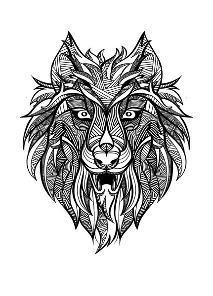 Ornamental Vintage Wolf Predator Black White Tattoo Decorative Retro Style Vector Graphics