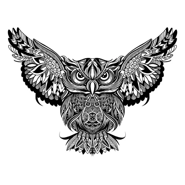 Сова Открытыми Крыльями Когтями Zentangle Стилизованный Сова Мультяшный Орел Изолированный — стоковый вектор
