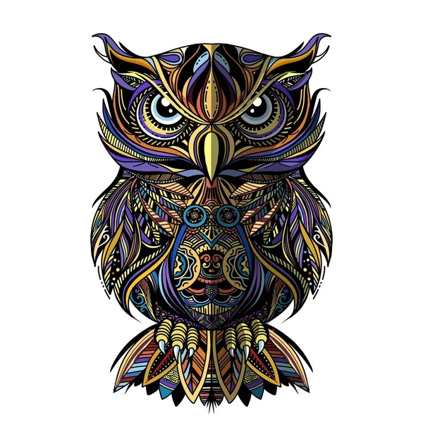Owl Dibujado Estilo Zentangle Dibujo Mano Alzada Antiestrés Ilustración Vectorial — Vector de stock