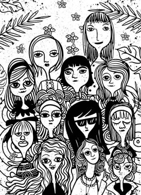 Dünya Kadınlar Günü. Vektör desen vektör çizim doodle tarzı kadın yüzü